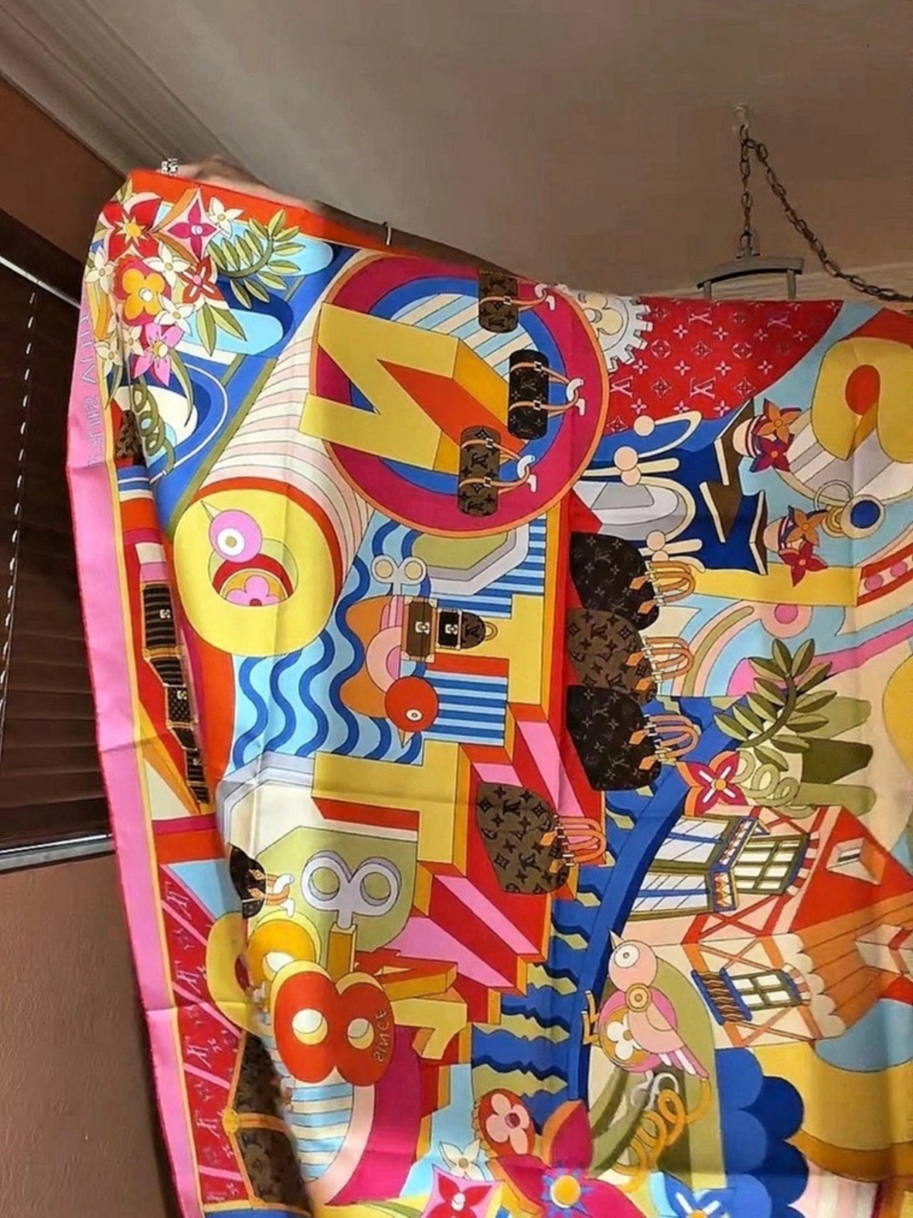 Louis Vuitton LV x TM Monogram Multicolor Square 90 Scarf Pink & Orange